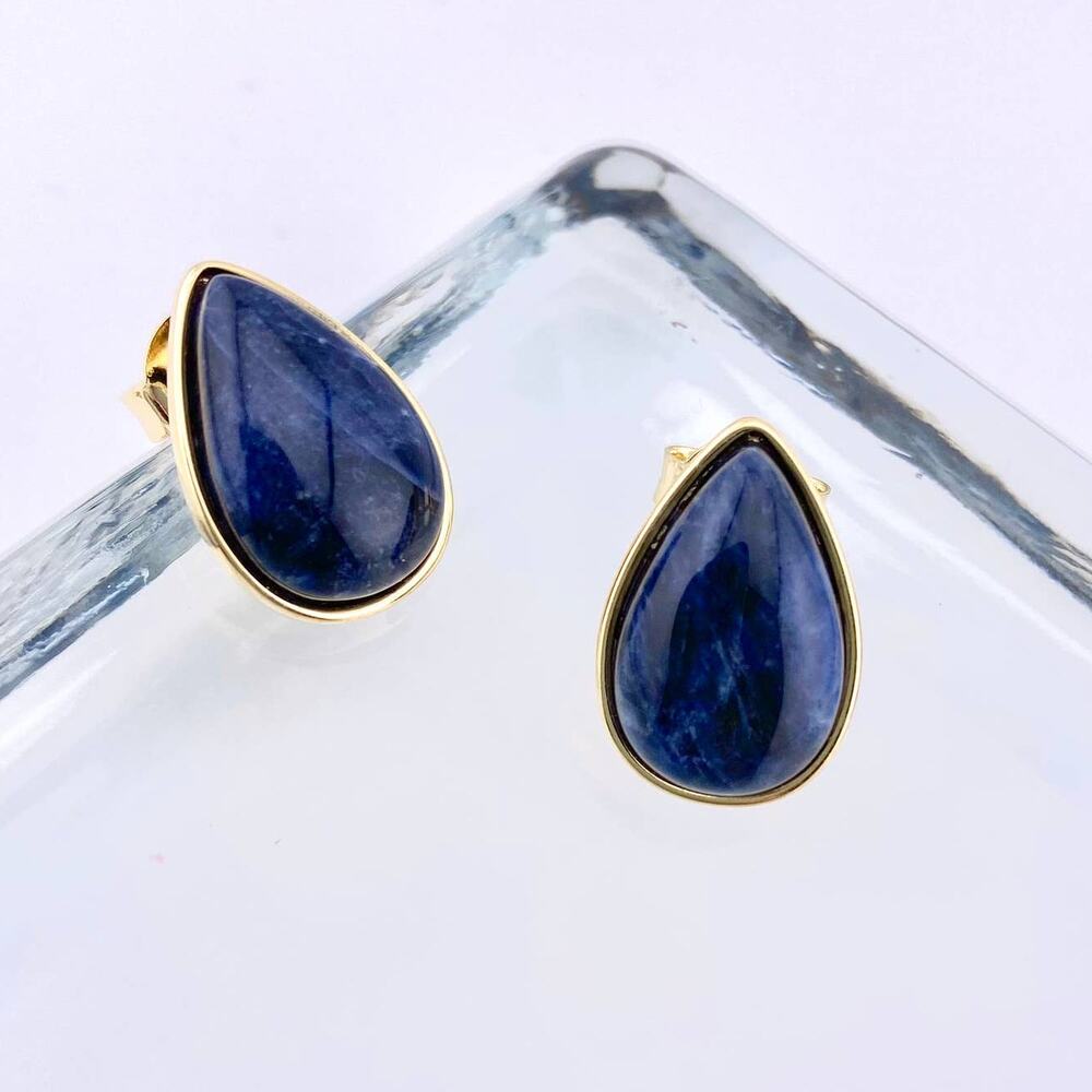 Genuine Sodalite 18k Gold Plated Teardrop Earring